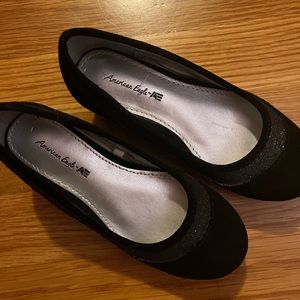 Little girl black suede platform wedge with black sequins size 10.5 little girl